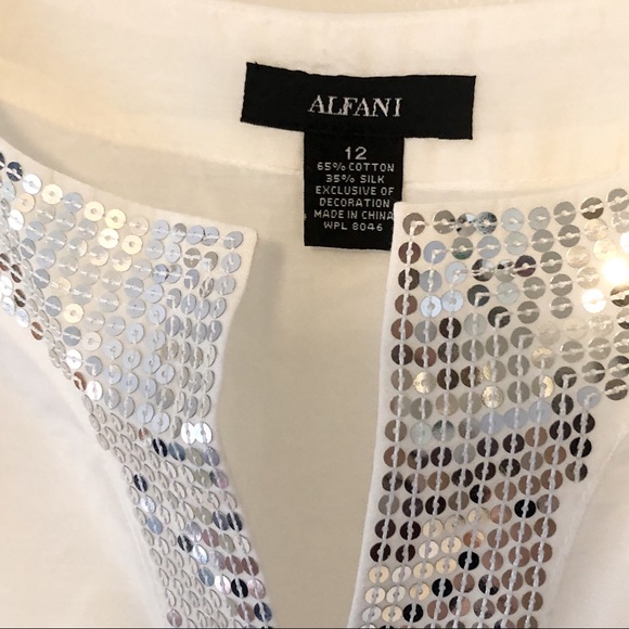 Alfani NWOT Silver Sequin Embellished Silk Tunic - Picture 4 of 6